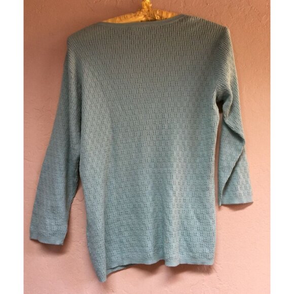 J. Jill Womens Small Blue Button Up Cardigan Sweater Perforated Knitted Cotton - Picture 2 of 7